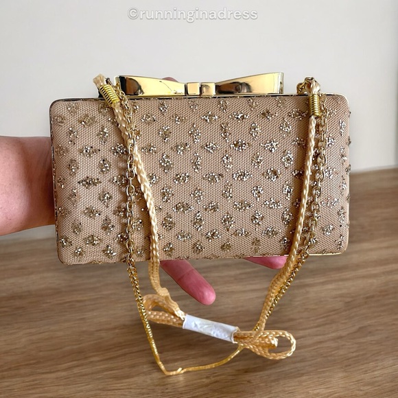 Kate Landry Gold Bow Clasp Evening Clutch with Chain or Braided Rope Crossbody - Picture 14 of 16